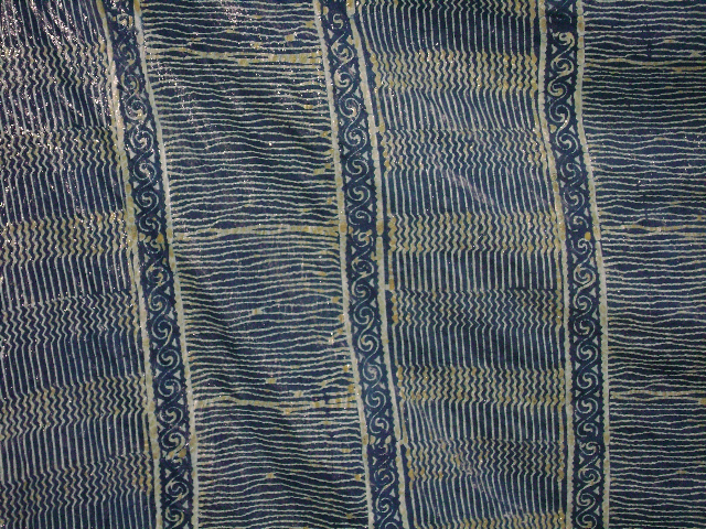 Wax-resist indigo-dyed silk sari at Aranya, Bangladesh, 2006. Photo by Mary Lance