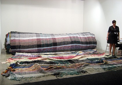 Michael Beutler "Alternative Carpet" Mixed media, textiles, woven, 2009. Shown at Franco Soffiantino Gallery, Turin, Italy, at Art Basel Miami Beach, 2009. Photo: Joanne Mattera.