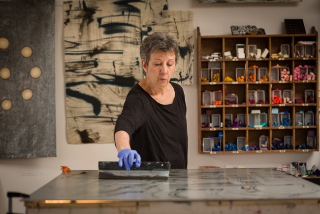 Roland_encaustic_ 1. Paula Roland, arranging molten wax until image is completed for printing