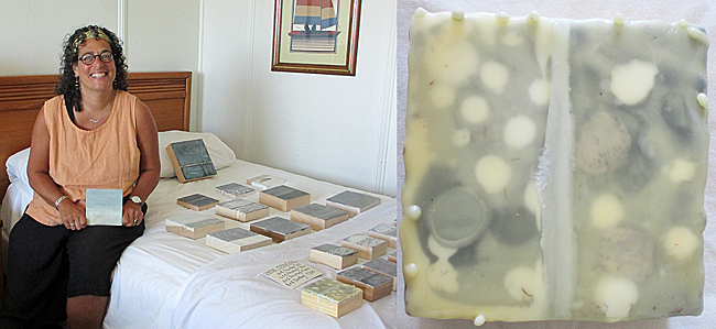 5. McDade_Encaustic_Cherie Mittenthal with her art at the hotel fair