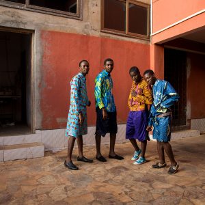 Toril Johannessen collaboration with HAIK Fashion Collective “Unlearning Optical Illusions (SS17 Collection)” 2016, textile designs by Toril Johannessen, clothing designs by HAiK, 2016. Photo shoot with textile factory workers in Ghana, West Africa. Photos: Nii Odzenma.