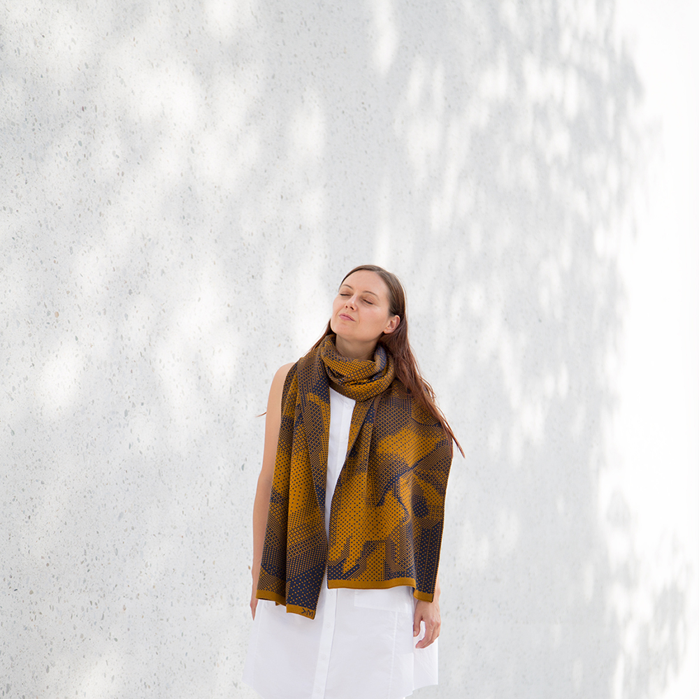 Pixelated Roses Scarf Mustard