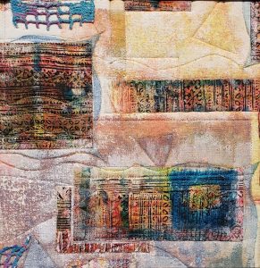 Ileana Soto, "Ancient Echoes," Fiber Art, 10" x 10" x 0," 2019, website: www.ileanasoto.com