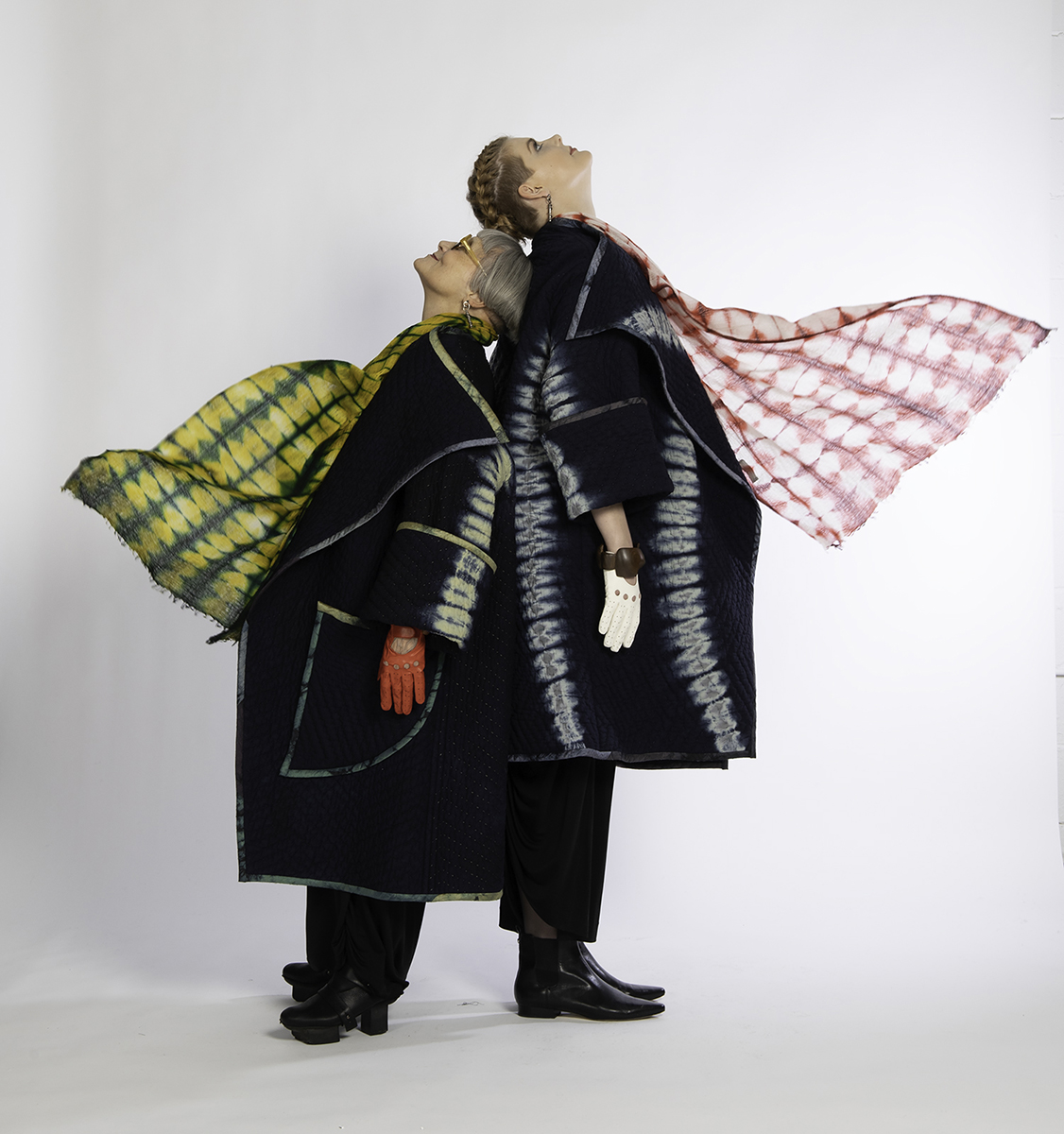 ARCH QUILTED COATS with PLAID CASHMERE SCARVES