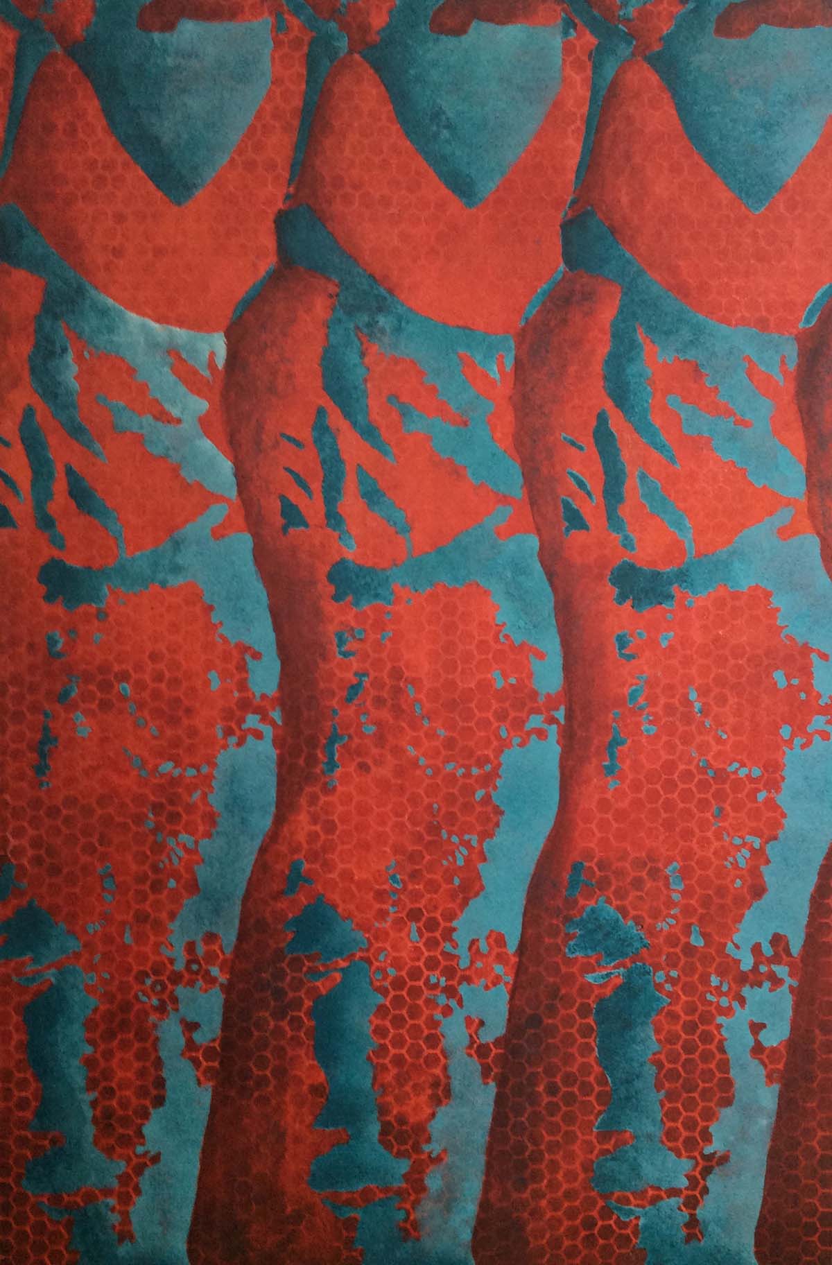 Figures in red and blue
